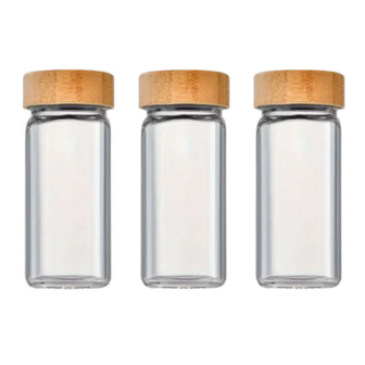 Kruidenpotjes VINNIE - Bruin - Hout / Glas- 11cm x 5 cm - Set van 3 - Keuken - Accessoires - Spices - Voorraadkast 