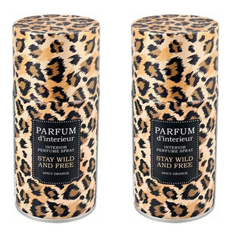 2 Interieurparfum / Huisparfum "Stay Wild And Free" Spicy Orange - Zwart / Bruin - Panter print - Metaal / Kunsts