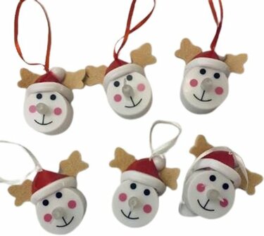 LED Theelichten Rendier - Hangers - Kerst - Rood / Wit - Kunststof - Set van 6