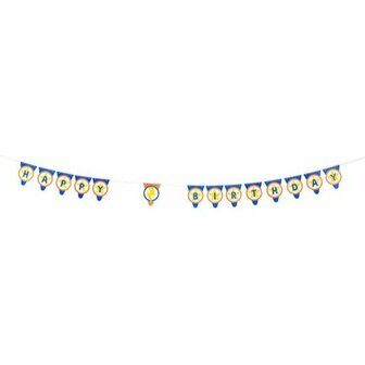 Vlaggenlijn &quot;Happy Birthday&quot; Sherrif - Blauw / Geel / Wit - Papier - 3 meter - Verjaardag - Birthday - Feestje - Part