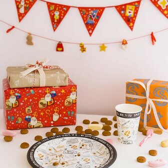 Feestpakket sinterklaas "Wie zoet is krijgt lekkers..." - Zwart / Goud / Wit - Karton - Bordjes / Bekertj
