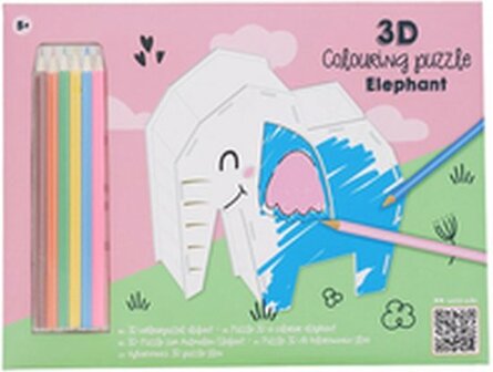 Kleurpuzzels met kleurpotloden - Olifant - Kinderen - Puzzel Kleurplaat &ndash; 3D &ndash; 17x27x10 cm