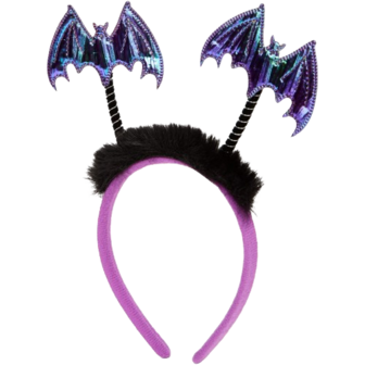 Halloween Diadeem &ndash; Paars / Zwart &ndash; Met 2 Vleermuizen &ndash; Luxe Stofbekleding &ndash; Feestelijke Haaraccess