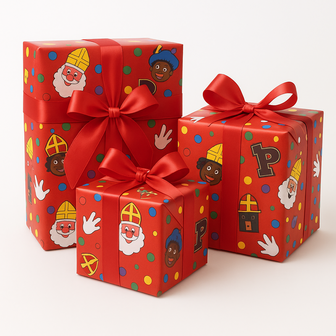 Sinterklaas Inpakpapier - Rood / Assorti - Cadeaupapier - Papier - 200 x 70 cm - Set van 2 - Sint1