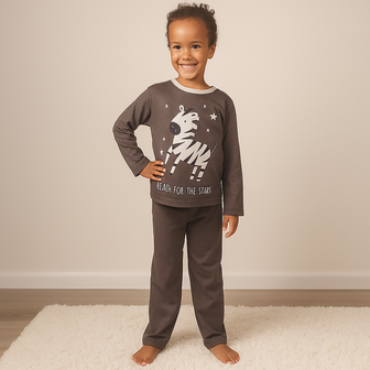 Pyjama / Pyjamapak met zebra print - Kinderen - Antraciet / Roze - Katoen - Maat 128 / 134B