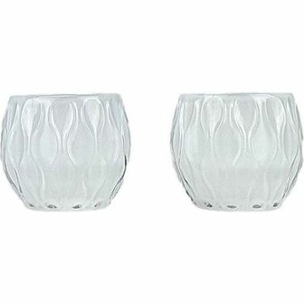 Theelichthouders Crystal - Wit - Glas - Set van 2 - Waxinelichthouder &ndash; Waxinelicht &ndash; Gezellig &ndash; Sfeer &amp;#x