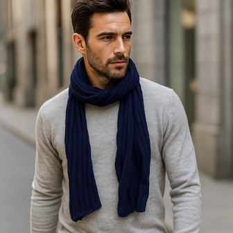 Lange Sjaal SIGRID - Donkerblauw - Unisex- Acryl