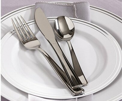 Kunststof Herbruikbare Messen - Mozaiek Sabert - Zilver - Kunststof - 17 cm - Set van 10 pakjes / 100 messen - Design bestek - 