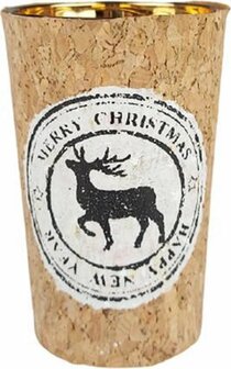 Waxine Glas Rendier - Bruin / Wit - Kurk / Glas - ⌀ 7 x h 11 cm