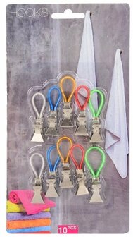 Handdoekknijpers Set 10 Stuks - Diverse Kleuren - Ideaal voor Badkamer en Keuken - Praktische Handdoekhouders