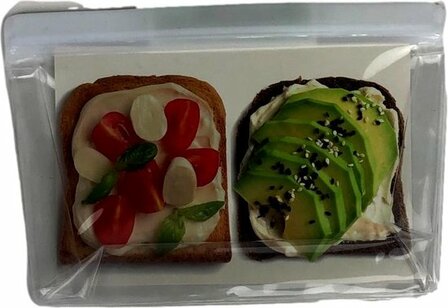 Hebruikbare boterhamzakje - Transparant / Wit - Kunststof - 20 x 16 cm - Herbruikbaar - Sandwich Bag