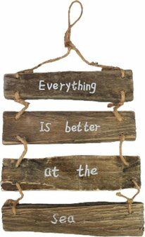 Houten hanger everything is better - Bruin / Wit - Hout - 20 x 17,5 cm