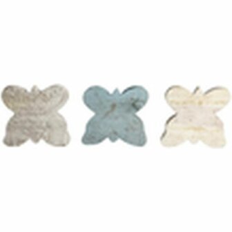 Vlinder decoratie - Wit / Multicolor - Hout - 10 x 10 cm - 3 delig