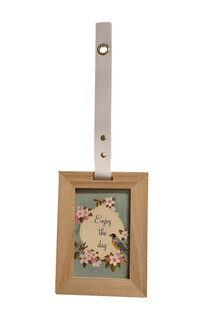 Fotolijst met lederen band SALINA - Bruin / Wit - Hout / Leder - 13 x 18 - Maat M