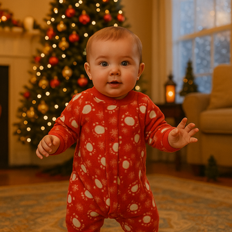 Kerst onesie / Pyjama / Pyjamapak - Rood / Wit - Polyester - Maat 104 / 105 / Kinderpyama