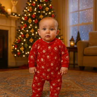 Kerst onesie / Pyjama / Pyjamapak - Rood / Wit - Polyester - Maat 125