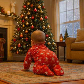 Kerst onesie / Pyjama / Pyjamapak - Rood / Wit - Polyester - Maat 125