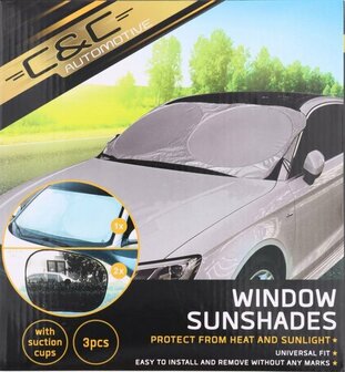 Auto Zonnescherm - 1 voorscherm - 2 zijschermen - Met zuignappen - Universeel - Vaderdag Cadeau - Voor hem - Papa - papadag