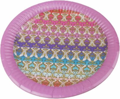 Feestbordjes met royaal design - Roze / Multicolor - Karton - ⌀ 20 cm - 6 stuks - Feest - Bord - Servies - Party - Taart