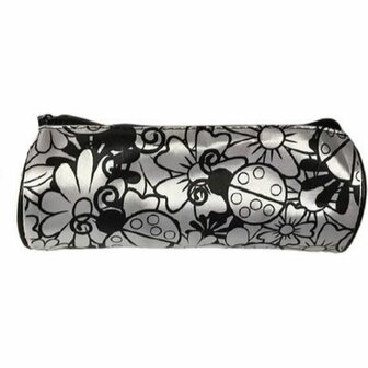 Inkleur etui met bloemetjes patroon - Zwart / Wit - Polyester - l 20 cm