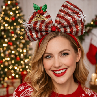 Kerstdiadeem - Model Kerst Strik - Diadeem - Rood / Zilver - Glitter - Kerstmis - Haaraccessoiresb
