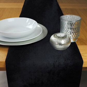 Velvet Tafelloper &ndash; Zwart - Katoen - 42 x 145 cm - Luxe Uitstraling - Kerst - Oud &amp; Nieuw