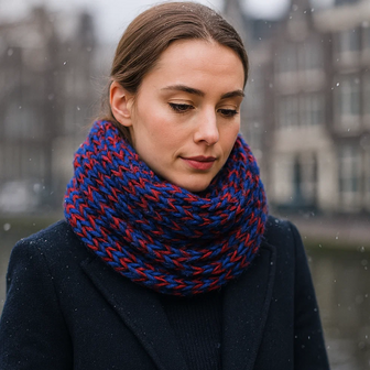 Loop Sjaal RITA - Donkerblauw / Rood - Dames - Polyester / Acryl