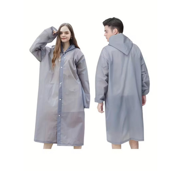 Regenjas  / Poncho  - Grijs - One Size - Unisex - Met Drukknopen en Capuchon - EVA - Lichtgewicht Fietskleding - Waterdicht 