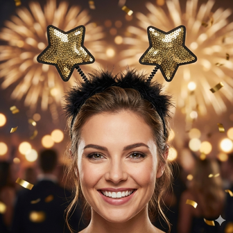 Nieuwsjaarsdiadeem  / New Years Diadeem - Oud en nieuw Diadeem - Zwart / Goud - sterren a
