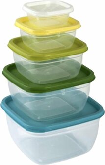 Vershouddozen set - Blauw / Groen / Wit - Kunststof - Set van 5 - Tupperware