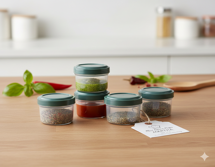 Mini saus cups - Groen / Transparant - Kunststof - 35 ml - 4 stuks - Keuken - Eten - Kruiden - Bakjes - Bakje - Voorraaddoos - 
