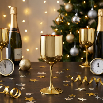 Trendy wijnglazen - Goud - Kunststof - 8 x 8 x 22 cm - Set van 2 stuks - 60 cl - Oud &amp; Nieuw - Cocktail - Kerst 