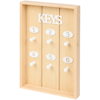 Sleutelkast KIRA - Bruin / Wit - Hout - voor 6 sleutels -  Sleutelhouder - 30 x 20 x 4 cm