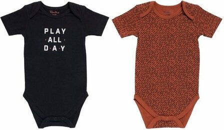 Stoere Rompers met korte mouwen - 2 stuks - Bruin / Zwart - Katoen - Maat 62-68 - Romper - Baby's - Unisex