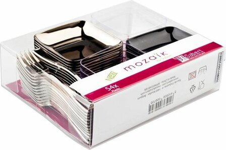 Sabert Appetizers Mix - Zilver / Zwart / Transparant - Kunststof - Set van 54 - Design Servies voor Amuse Tapas - Ideaal voor f