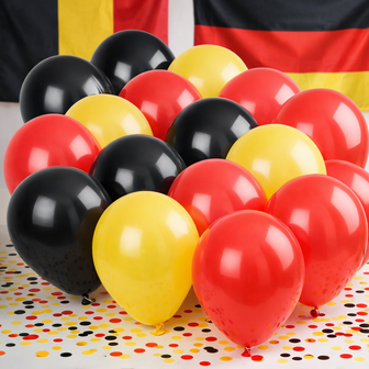 Ballonnenboog Belgi&euml; / Duitsland &ndash; 24 Knoopballonnen in Zwart Geel Rood &ndash; Feestdecoratie voor EK, WK &amp; Themafeesten