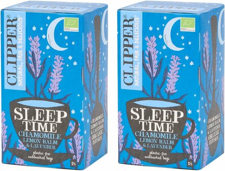 Biologische Slaap Thee - Chamomille Lemon Balm &amp; Lavender - SLEEP TIME TEA - Blauw Pakje - 38 Theezakjes - Winterthee / Winter Tea - Kamille, Citroen &amp; Lavendel - Clipper thee