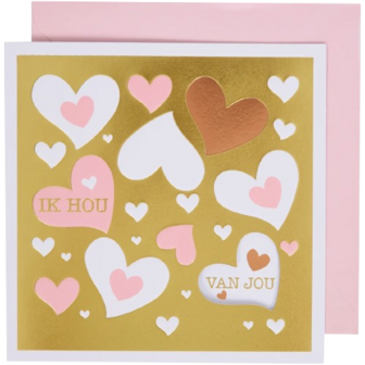 Valentijn Wenskaart '' Ik hou van Jou ' - Goud- 7x7cm - Valentijn - Cadeau - Liefde - Love - Valentijnsdag