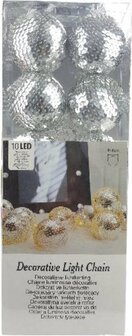 Decoratieve lichtslinger met pailletten - Zilver - 10 led lampen - &Oslash; 6cm