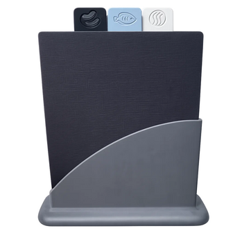 Cuttie Snijplanken set in houder -Blauw  / Zwart / Bruin - Fish / Vegetable / Meat / Bread - 3 delig - Snijplank - Koken - Keuk