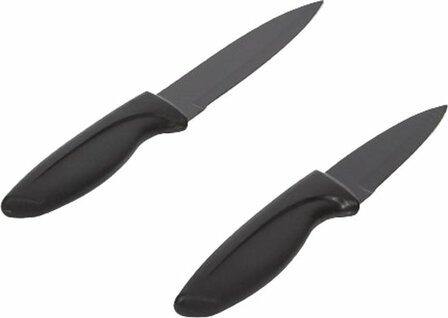Keukenmessenset / Groenten en aardappelschilmes - Lemmet 8,5 / 12 cm - Mes met beschermhoes - Zwart - Set van 2
