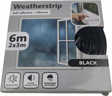 Simple Fix Tochtstrip - Zwart - 6m (2x3) - Tochtstrips voor Deuren - Tochtstopper - Tochtrol - Tochtband - Zelfklevend en Isole