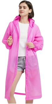 Regenjas / Poncho - Roze - One Size - Unisex - Met Drukknopen en Capuchon - EVA - Lichtgewicht Fietskleding - Waterdicht