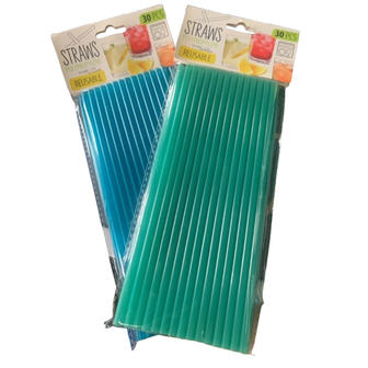 Herbruikbare Rietjes Groen of Blauw - 30 rietjes - Assorti - Diameter 6 mm / 22 cm / Vaatwasserbestendig
