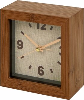 Mini wekker KAIDEN - Bruin - Hout / Metaal - 10,5 x 5,5 x 10,5 cm - Klok met alarmfunctie