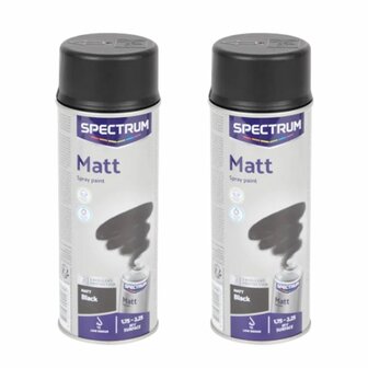 Spuitbusverf Mat Zwart - Meubelspray - Lakspray - Heat Resistant - Spuitverf - Sneldrogend - Acrylaat lak - Set van 2 (2x 400 m