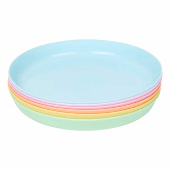 Set van 6 kunststof bordjes in pastelkleuren 1