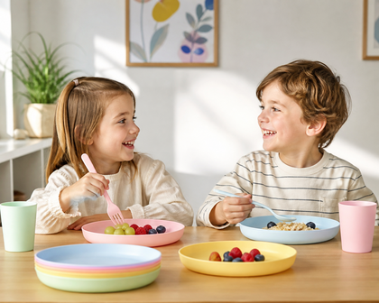 Set van 6 kunststof bordjes in pastelkleuren 2