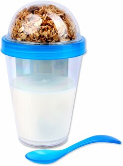 Yoghurt beker to go RIANNE - Blauw - Kunststof - &Oslash;8 x H16 cm