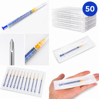 50 stuks laboratoriumspuit met 1 inch naald, individueel verzegeld, transparante spuit met duidelijke maatverdeling, veilige en